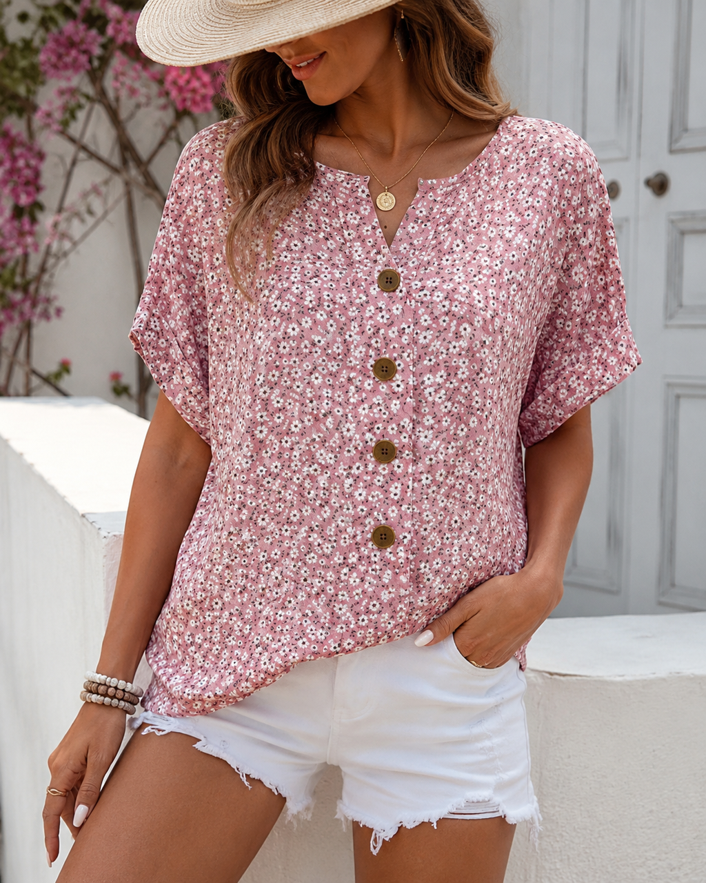 Roselle Floral Button Spring Top