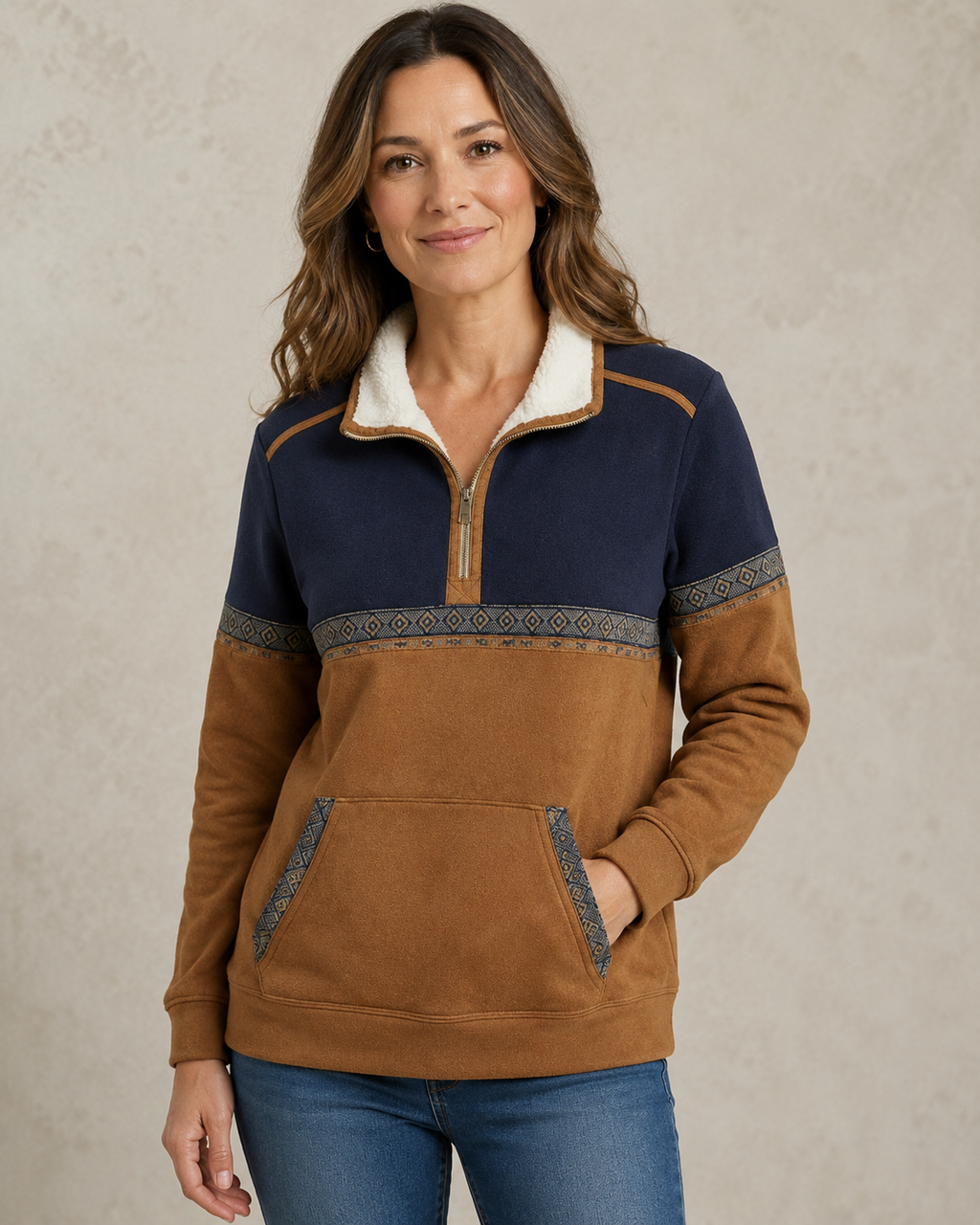 Norah Sherpa Trim Half-Zip Jumper