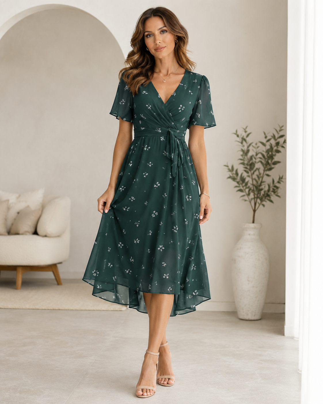 Eden Floral V-Neck Midi Dress