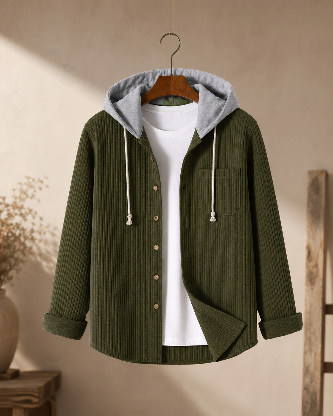 Caspian Corduroy Hooded Overshirt
