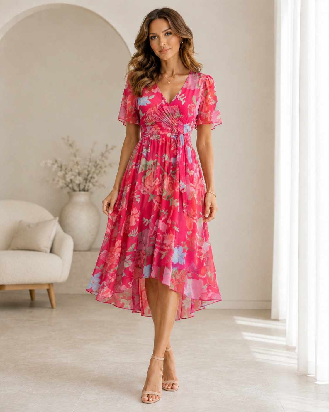 Eden Floral V-Neck Midi Dress
