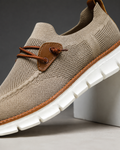 Close-up of beige AeroStride Knit Slip-On with white sole